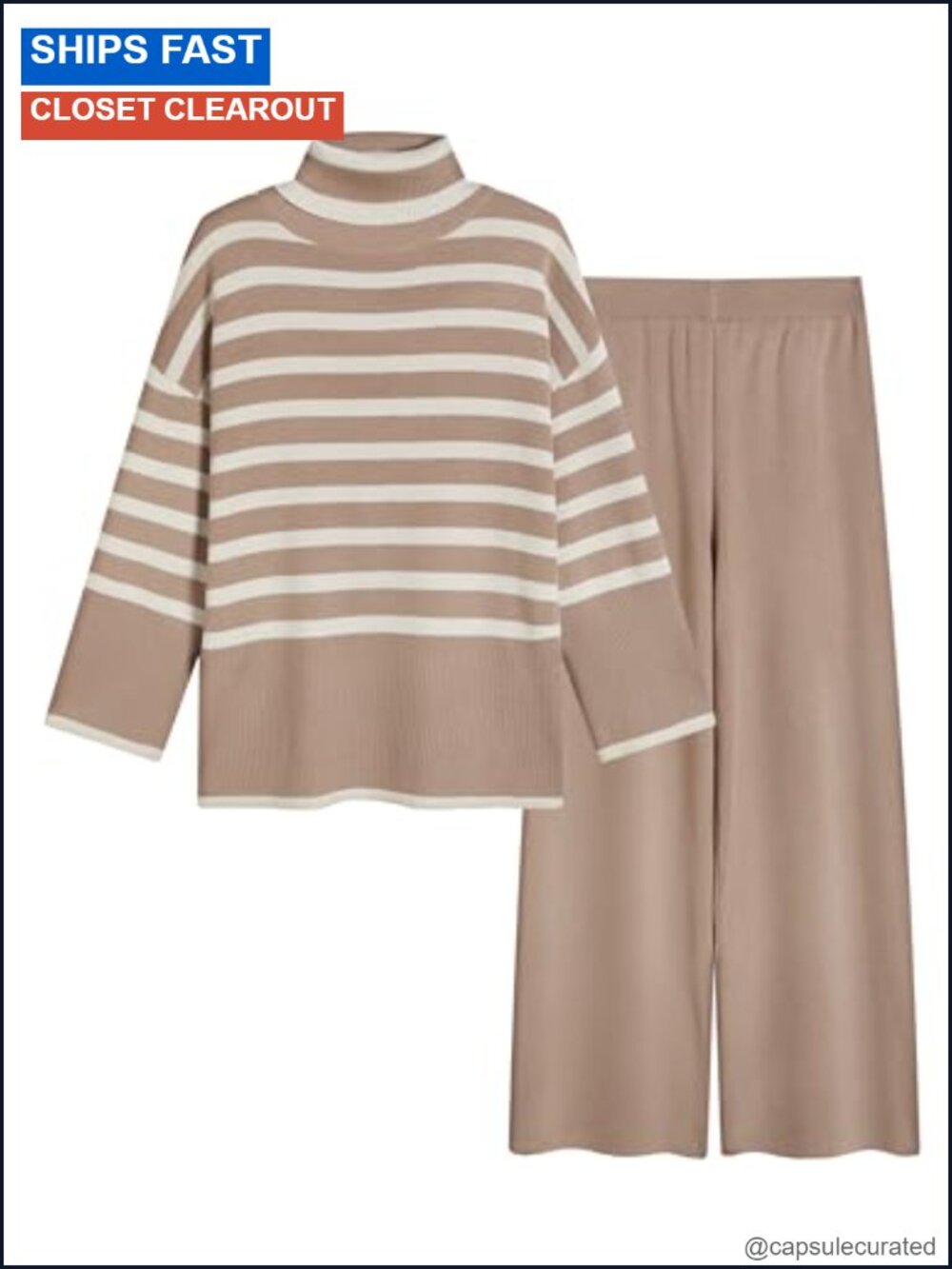 Women's 2Pc Knit Sweater Wide Leg Pants Lounge Set